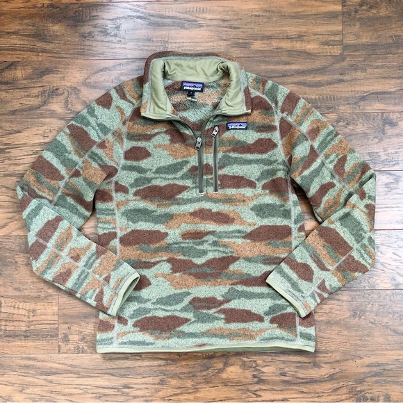 Patagonia mens Better Sweater 1 4 zip fleece Bear Witness camo print green